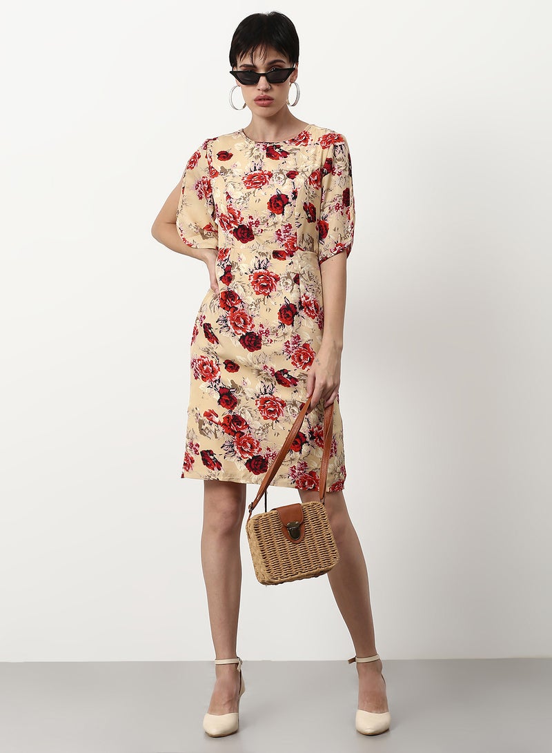 ABOF Floral Printed Regular Fit Mini Dress Yellow  - Image 3