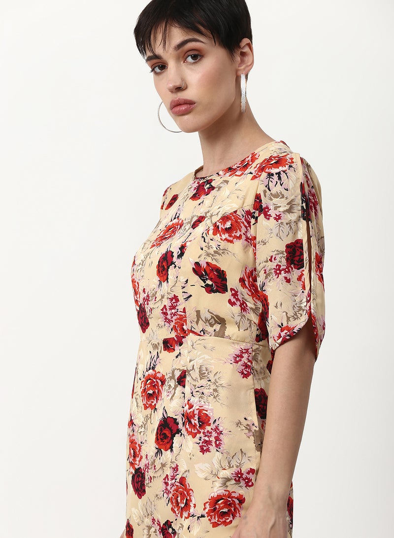 ABOF Floral Printed Regular Fit Mini Dress Yellow  - Image 4