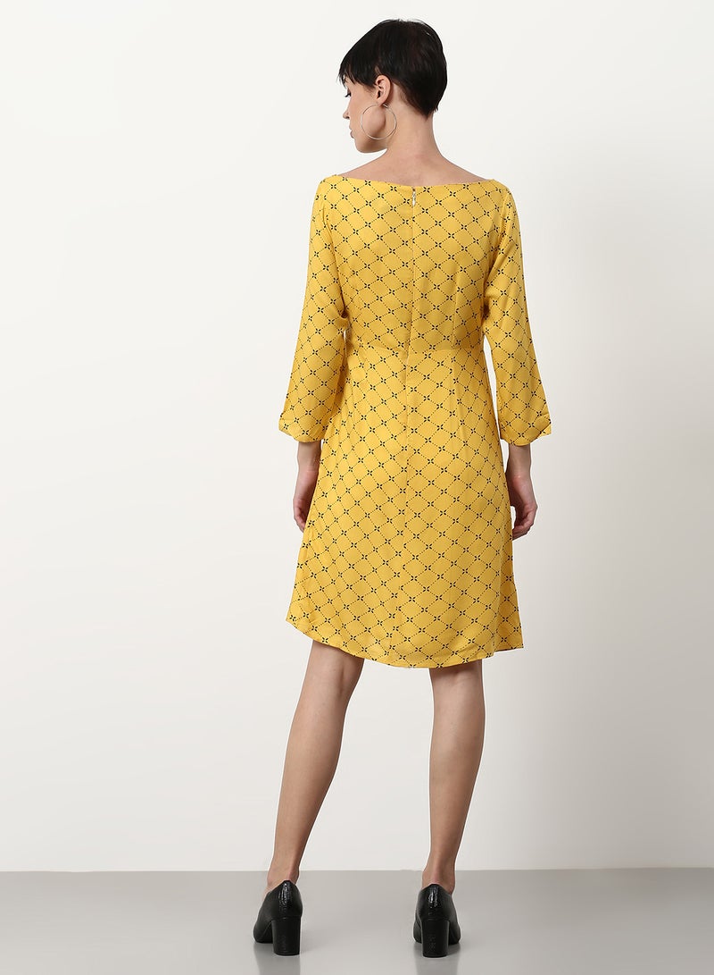 ABOF Printed Regular Fit Knee Length Dress Yellow  - Image 2