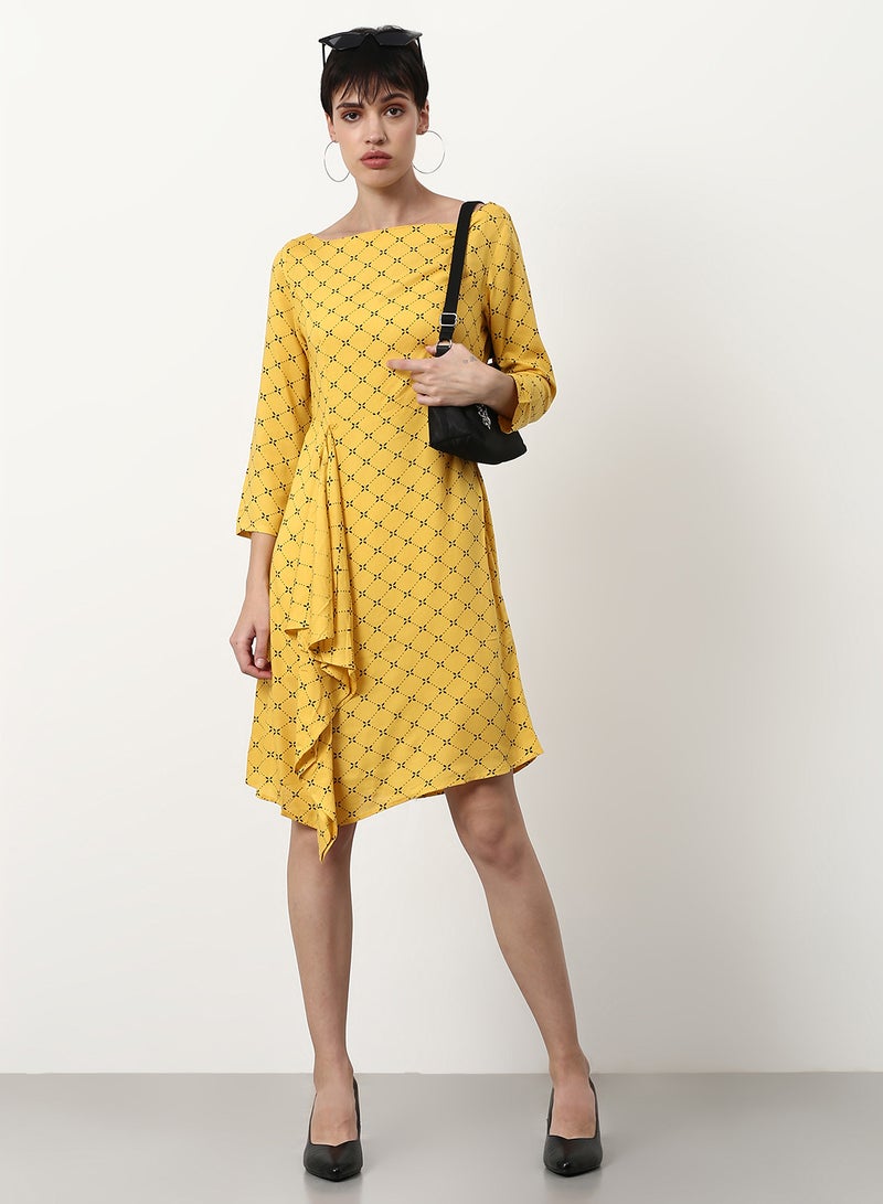 ABOF Printed Regular Fit Knee Length Dress Yellow  - Image 3