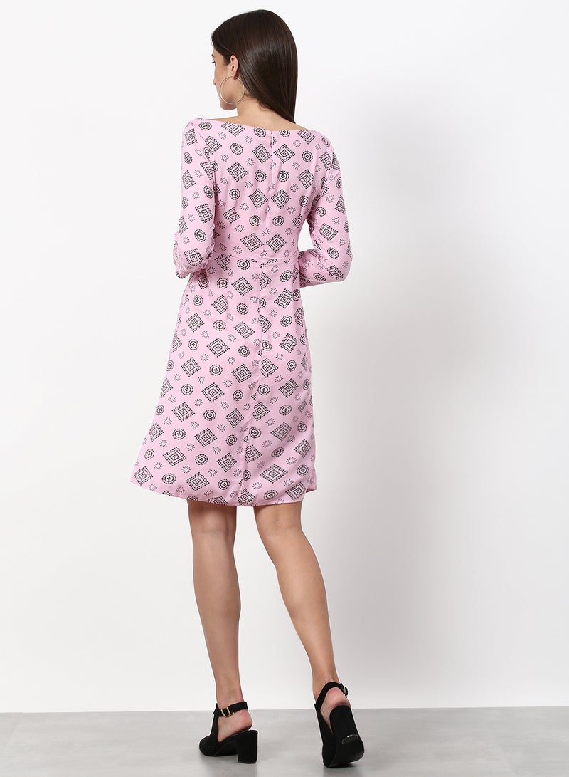ABOF Printed Regular Fit Knee Length Dress Pink  - Image 2