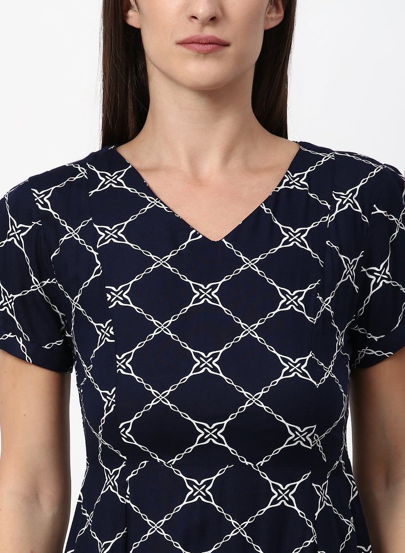 ABOF - Printed Regular Fit Mini Dress Navy - Image 1