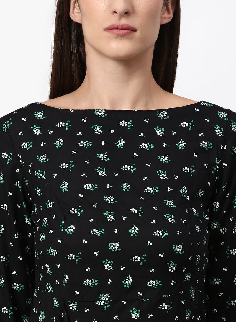 ABOF Floral Printed Regular Fit Knee Length Dress Navy  - Image 4