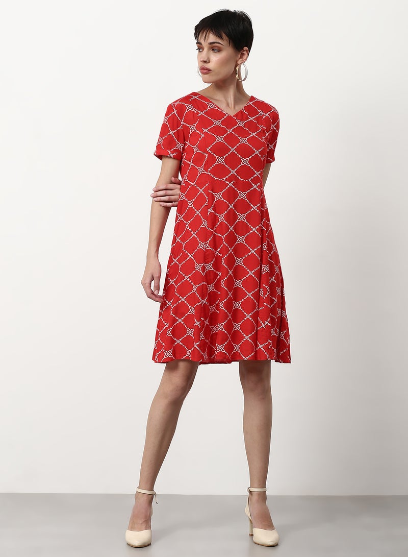 ABOF Printed Regular Fit Midi Dress Red - Image 1