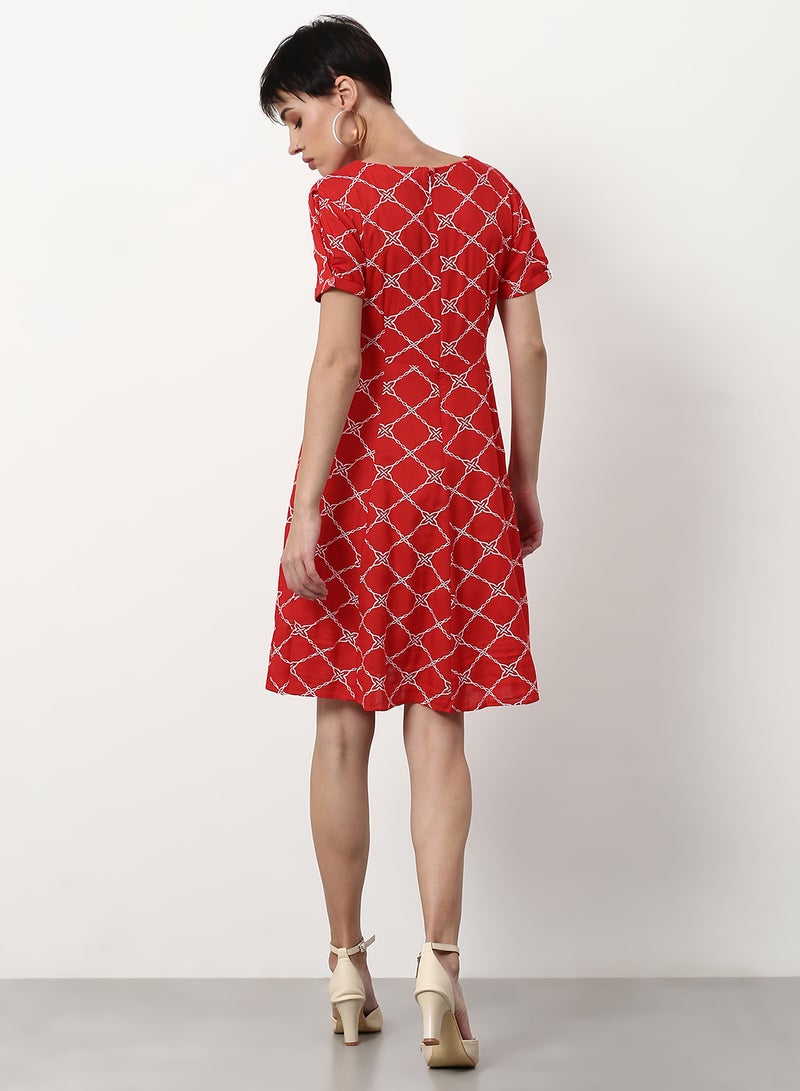 ABOF Printed Regular Fit Midi Dress Red - Image 2