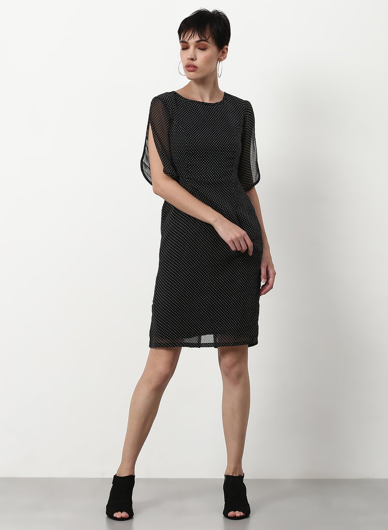 ABOF Polka Dot Printed Regular Fit Mini Dress Black  - Image 1