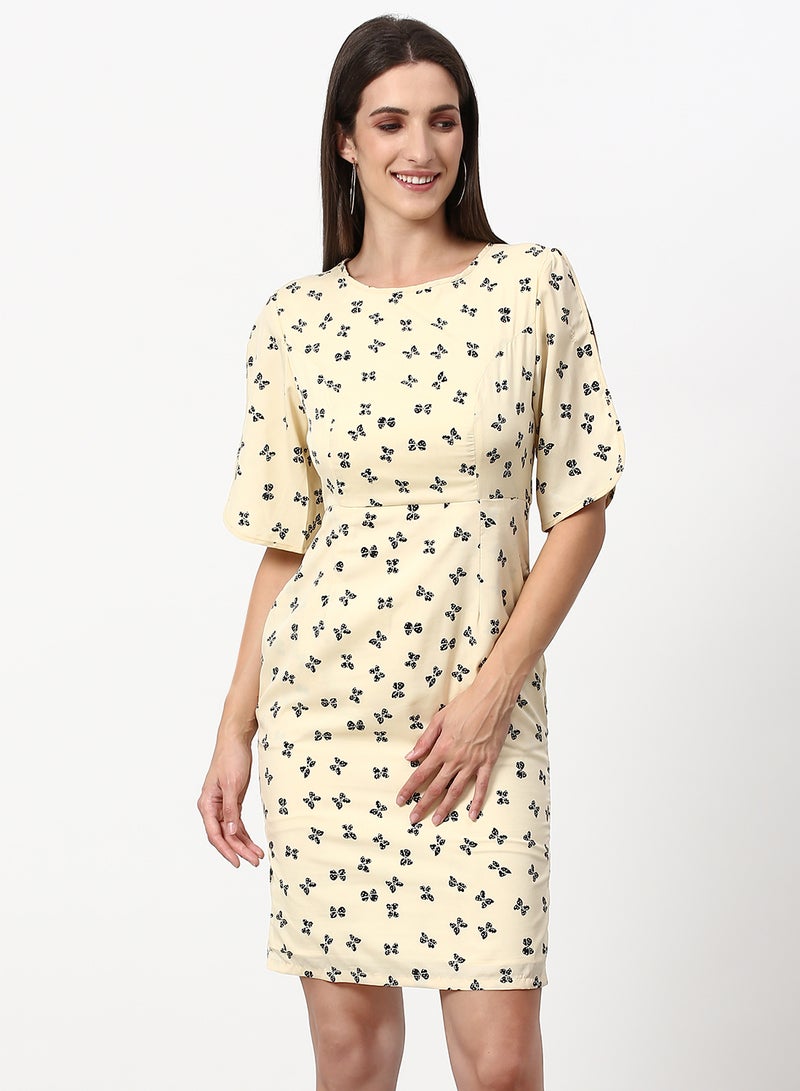 ABOF Printed Regular Fit Mini Dress Yellow - Image 1