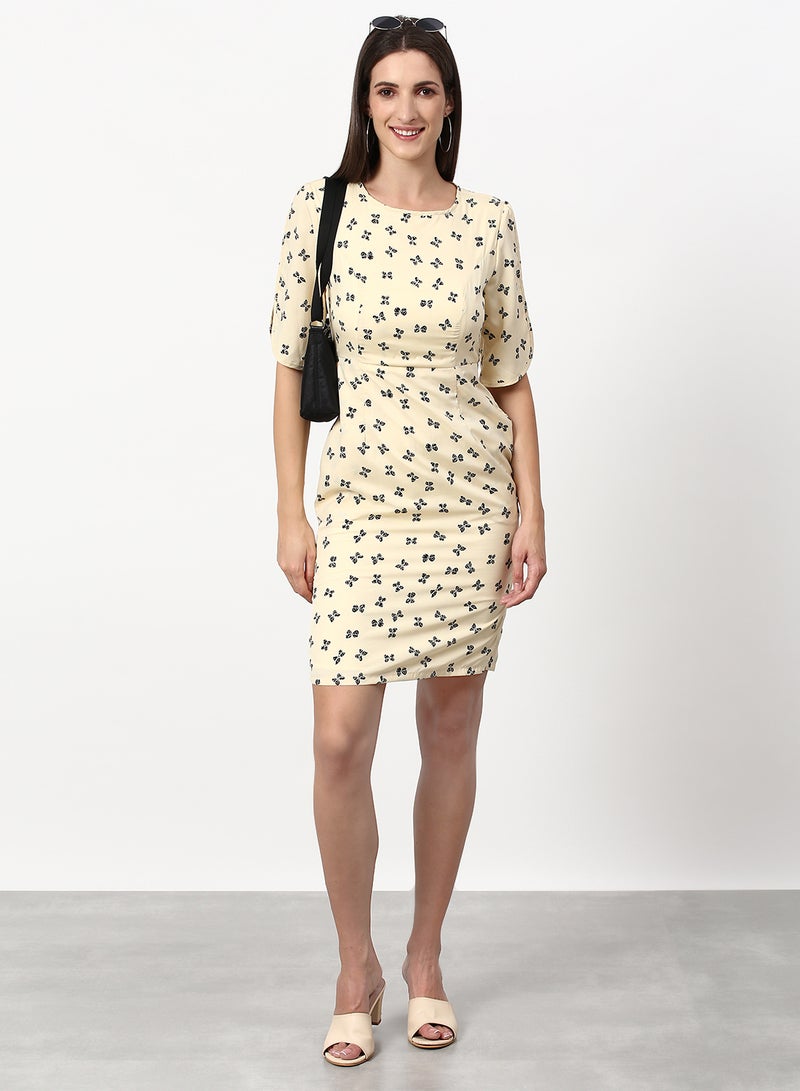 ABOF Printed Regular Fit Mini Dress Yellow - Image 3