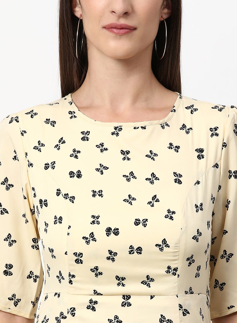 ABOF Printed Regular Fit Mini Dress Yellow - Image 4