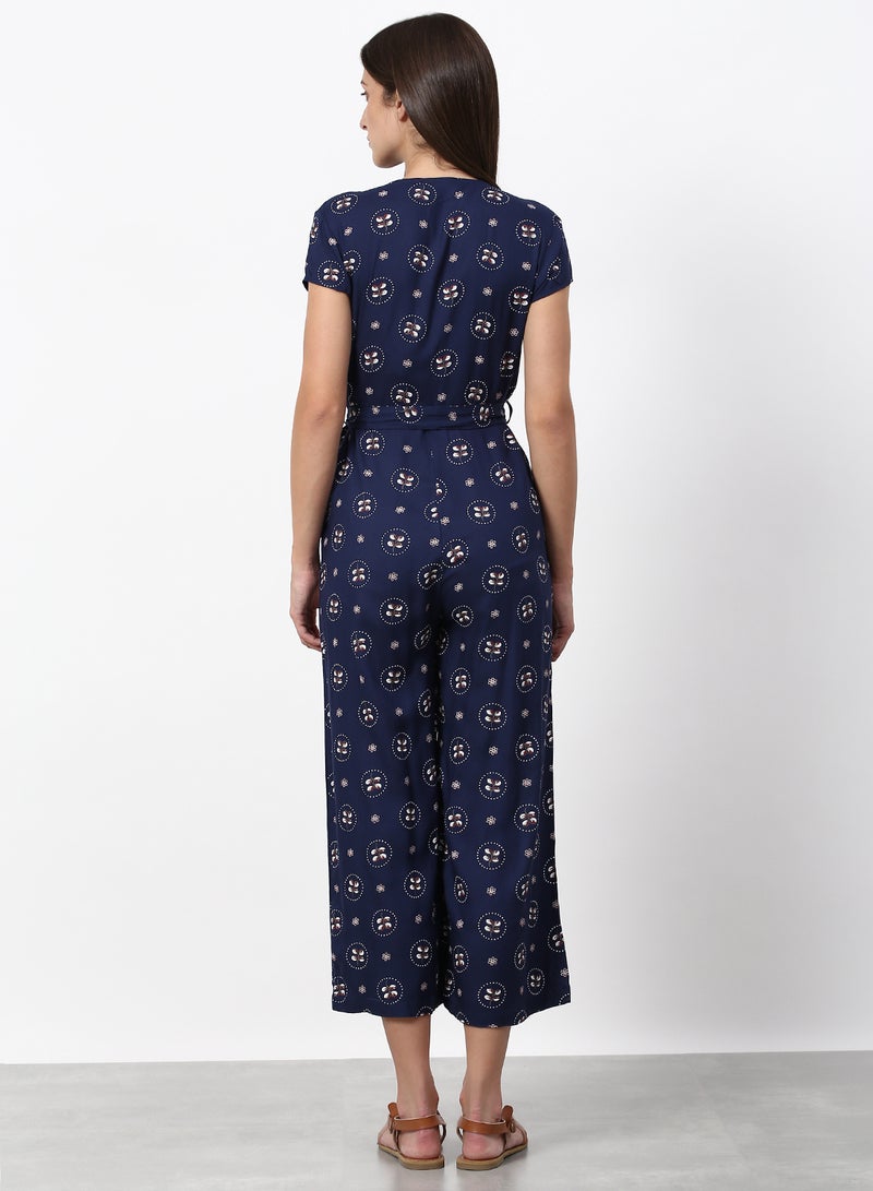 ABOF - Printed Regular Fit Jumpsuit Navy - Image 1
