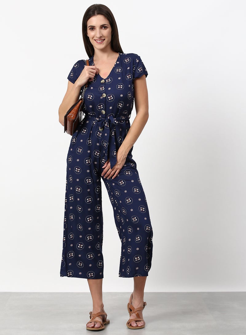 ABOF - Printed Regular Fit Jumpsuit Navy - Image 1