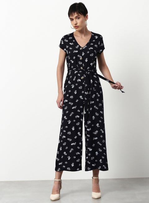 Printed Regular Fit Jumpsuit Half Sleeves Multicolour