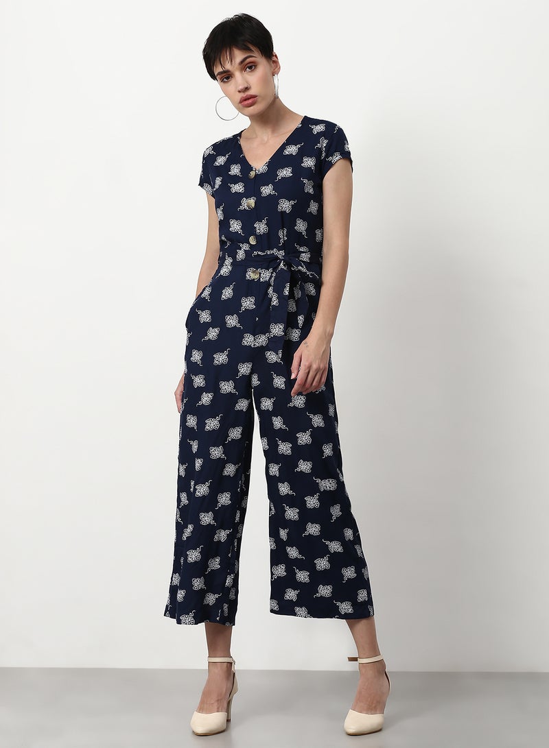 ABOF - Printed Flared Fit Jumpsuit Navy - Image 1