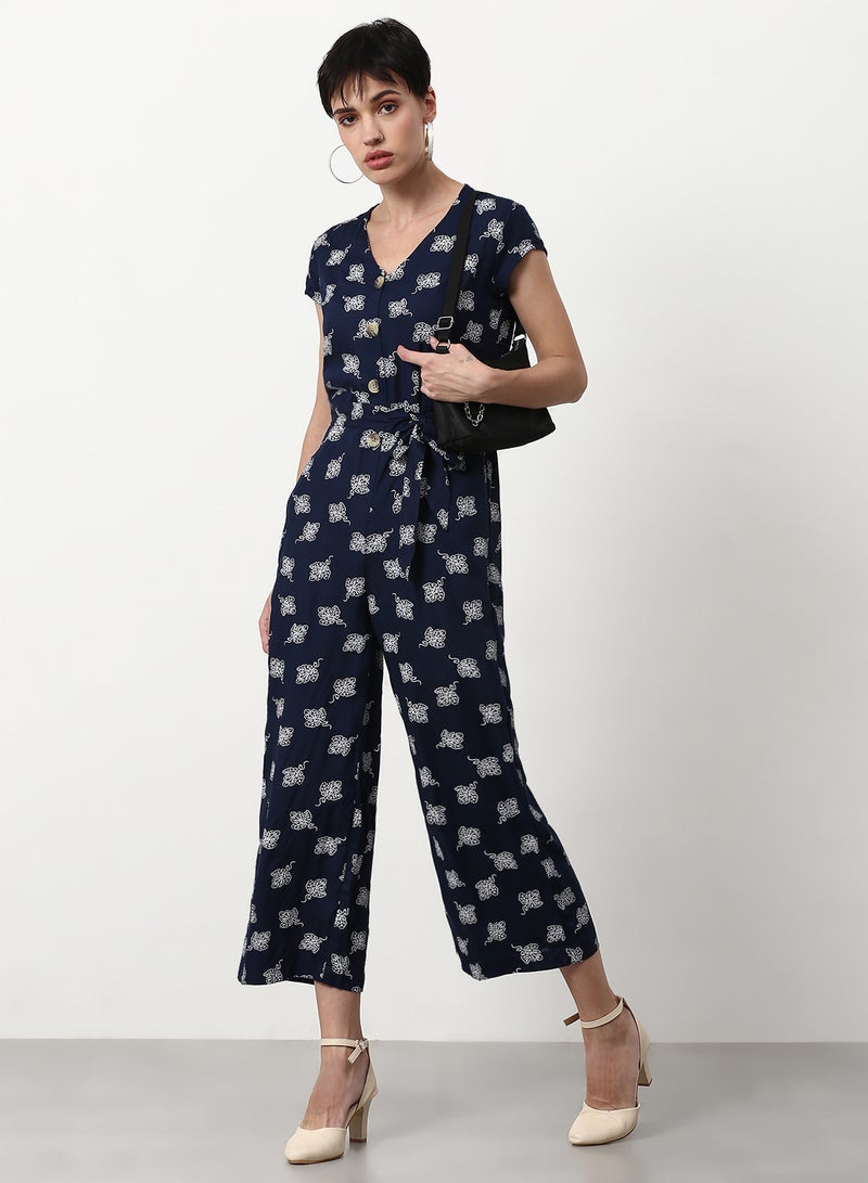 ABOF - Printed Flared Fit Jumpsuit Navy - Image 1