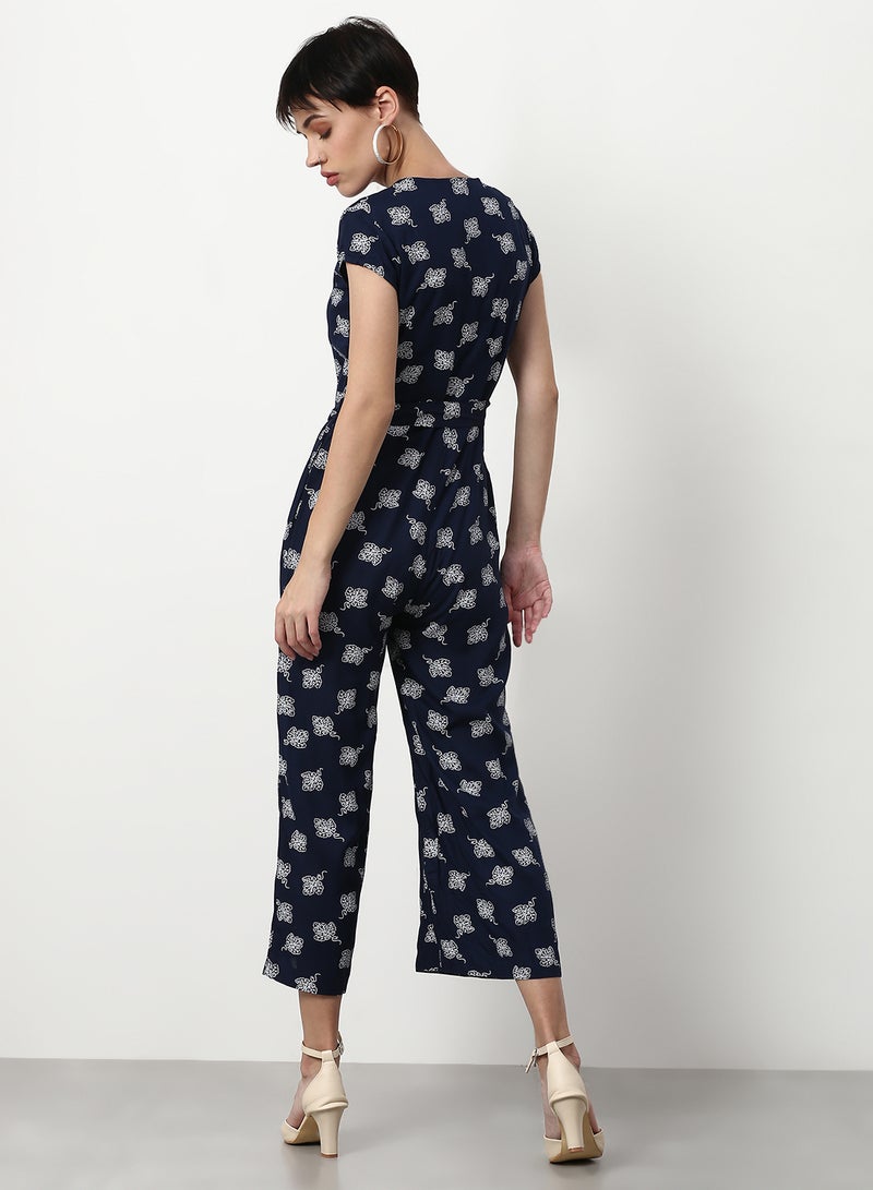 ABOF - Printed Flared Fit Jumpsuit Navy - Image 1