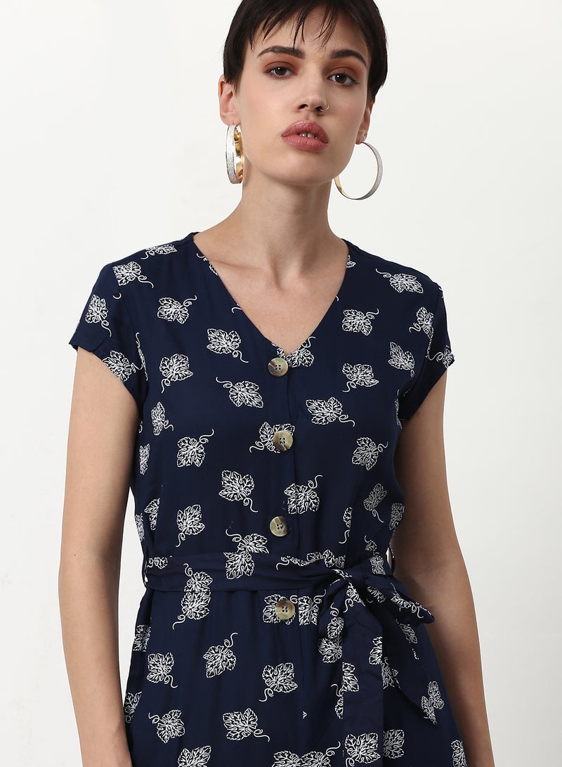 ABOF - Printed Flared Fit Jumpsuit Navy - Image 1