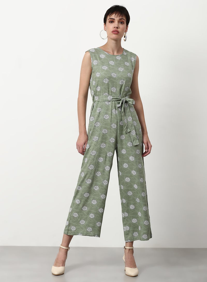ABOF - Printed Regular Fit Jumpsuit Olive - Image 1