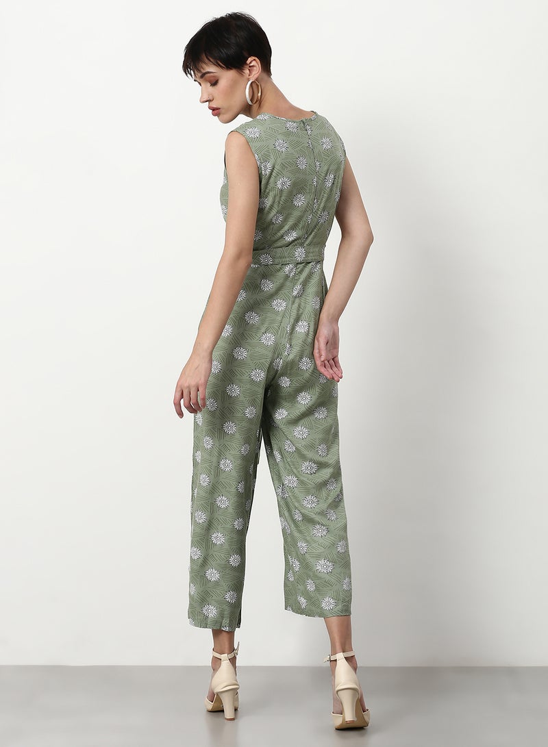 ABOF - Printed Regular Fit Jumpsuit Olive - Image 1