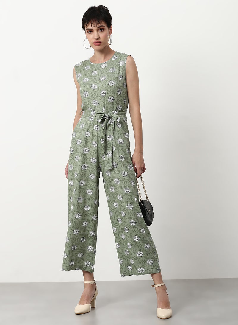 ABOF - Printed Regular Fit Jumpsuit Olive - Image 1