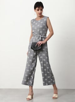 ABOF Printed Regular Fit Jumpsuit Grey  - Image 3