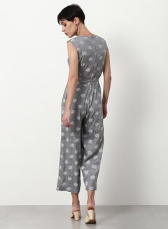 ABOF Printed Regular Fit Jumpsuit Grey  - Image 2