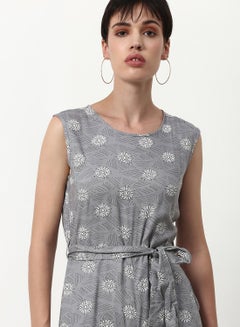 ABOF Printed Regular Fit Jumpsuit Grey  - Image 4