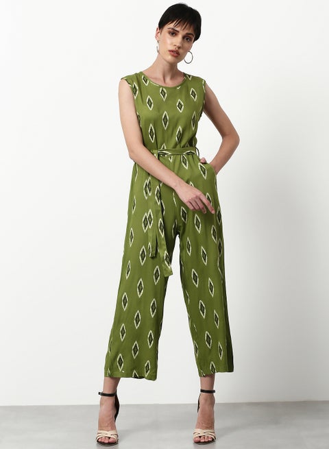 Printed Regular Fit Jumpsuit Forest Green