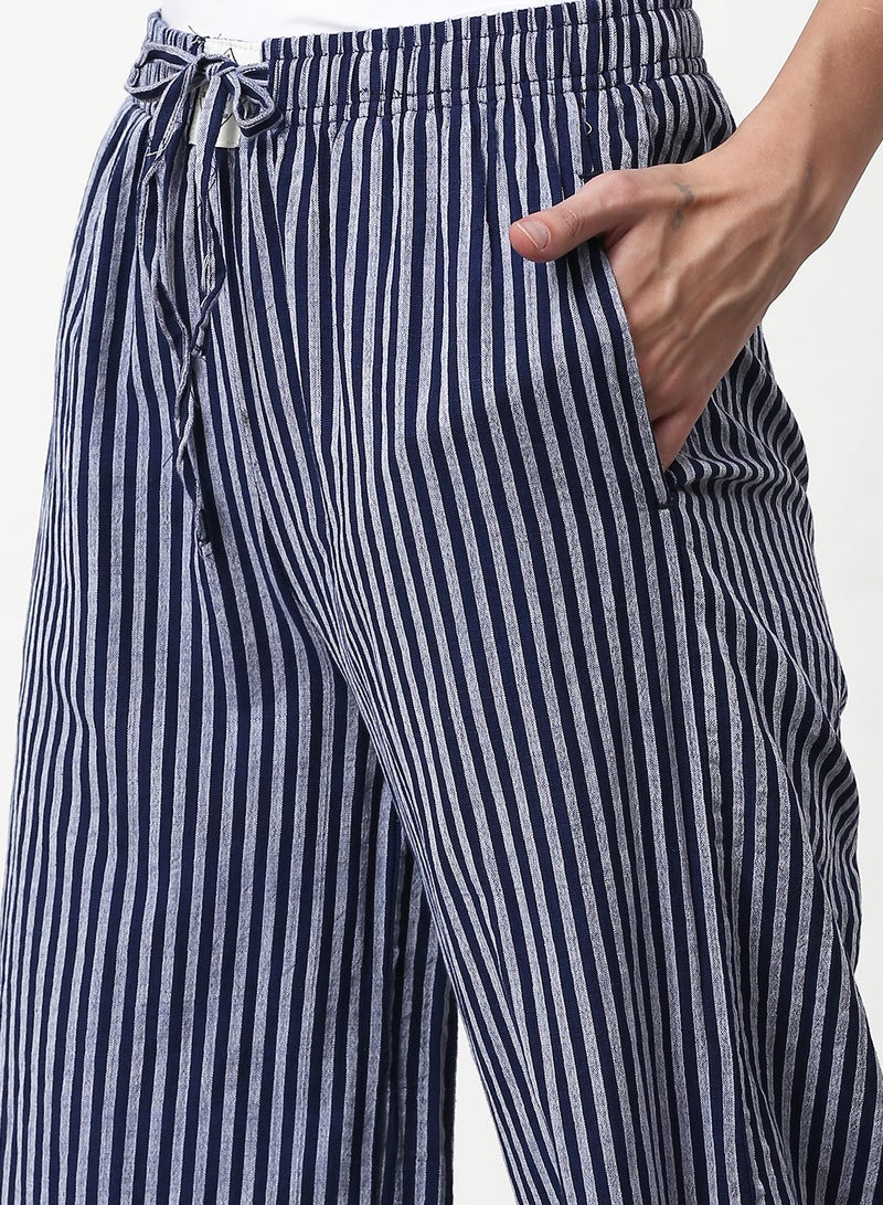 ABOF - Striped Printed Casual Lounge Pant Navy - Image 1