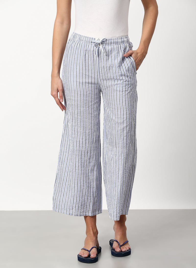 ABOF - Striped Printed Casual Lounge Pant Blue - Image 1