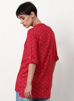ABOF Printed Loose Fit Casual Tunic Top Red  - Image 2