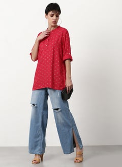ABOF Printed Loose Fit Casual Tunic Top Red  - Image 3
