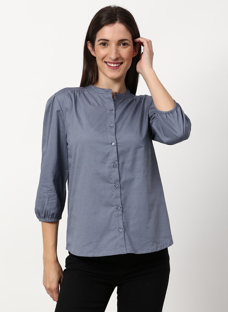 ABOF Regular Fit Woven Three-Quarter Sleeve Shirt Blue - Image 1