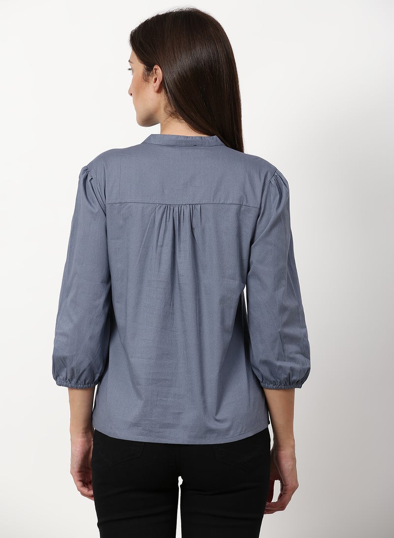 ABOF Regular Fit Woven Three-Quarter Sleeve Shirt Blue - Image 2