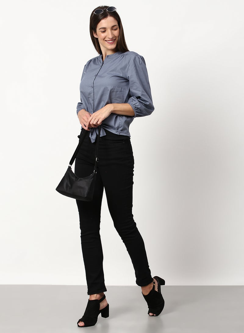 ABOF Regular Fit Woven Three-Quarter Sleeve Shirt Blue - Image 3