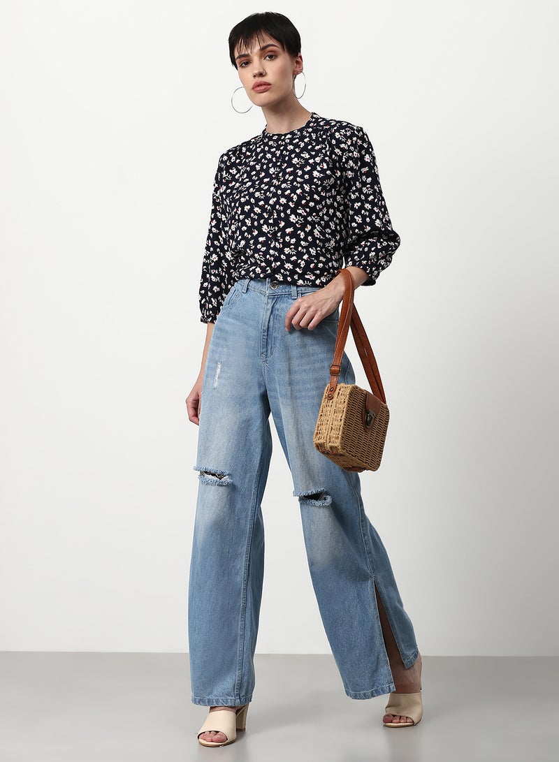 ABOF Floral Printed Regular Fit Woven Top Floral Multicolor - Image 3