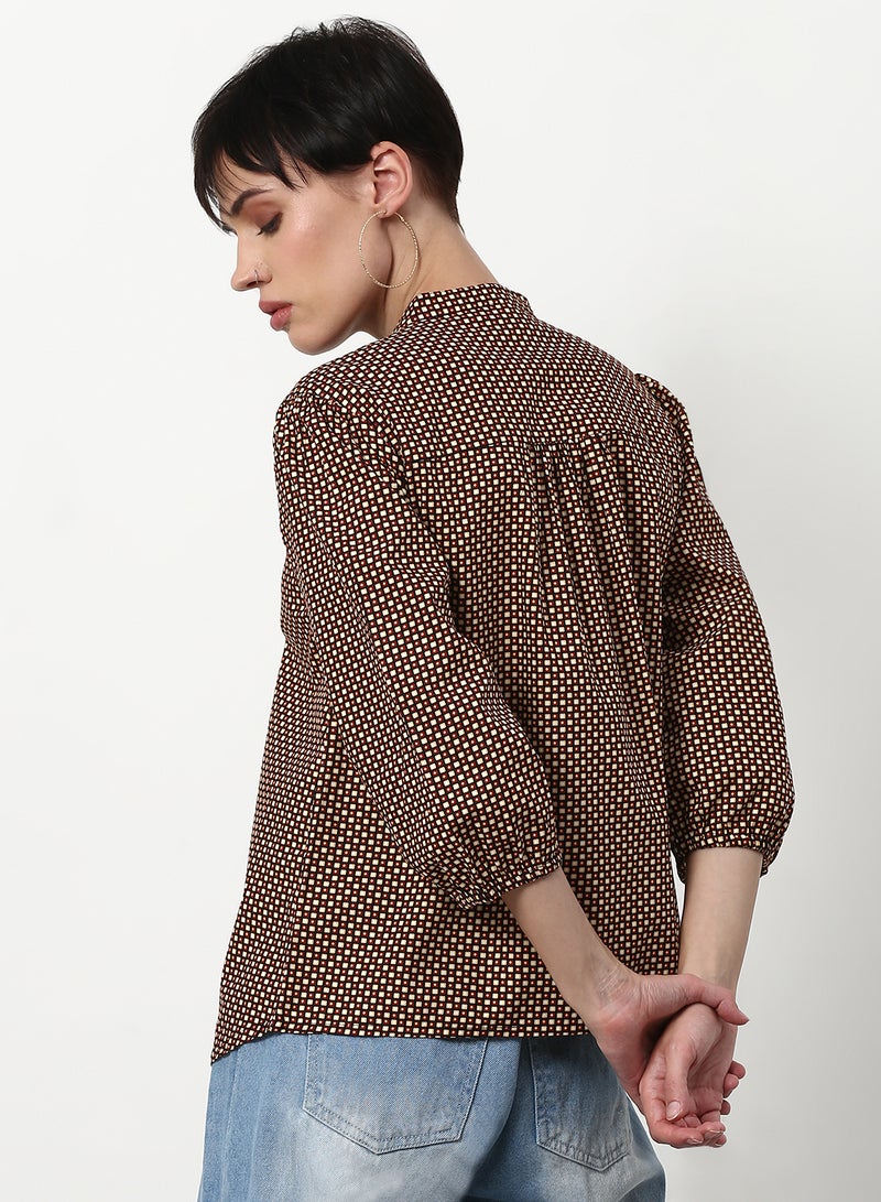 ABOF Printed Regular Fit Woven Top Brown Multicolor - Image 2