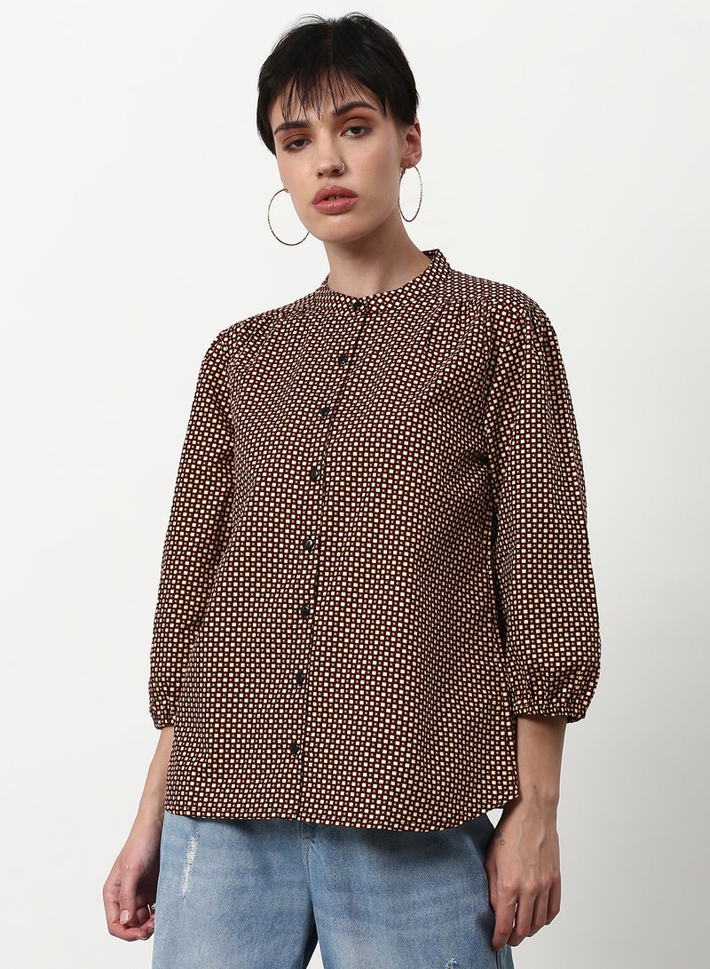 ABOF Printed Regular Fit Woven Top Brown Multicolor - Image 1
