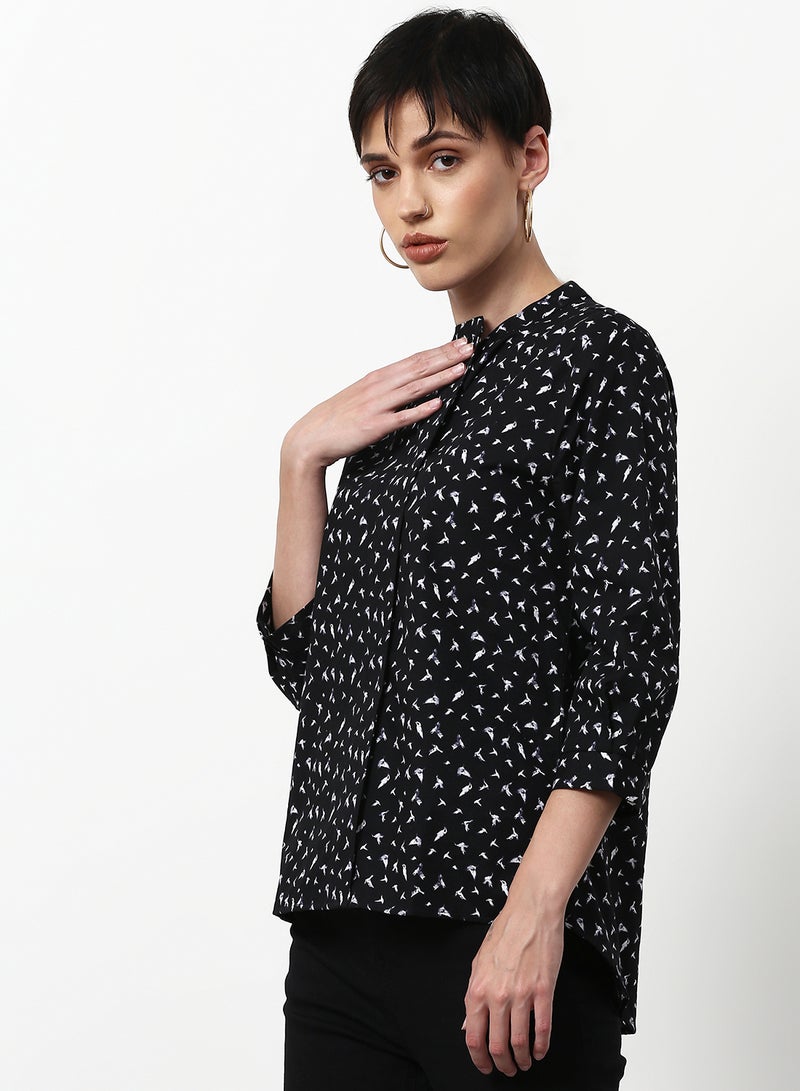 ABOF Printed Regular Fit Woven Top Black Multicolor - Image 1