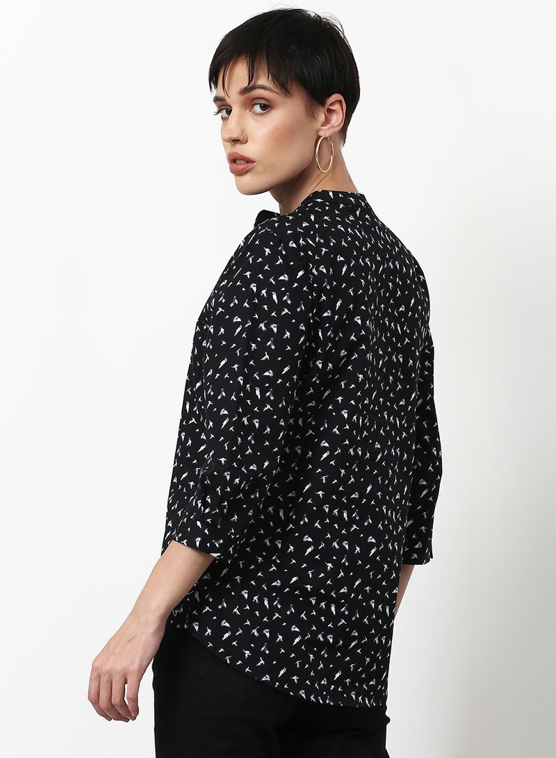 ABOF Printed Regular Fit Woven Top Black Multicolor - Image 2