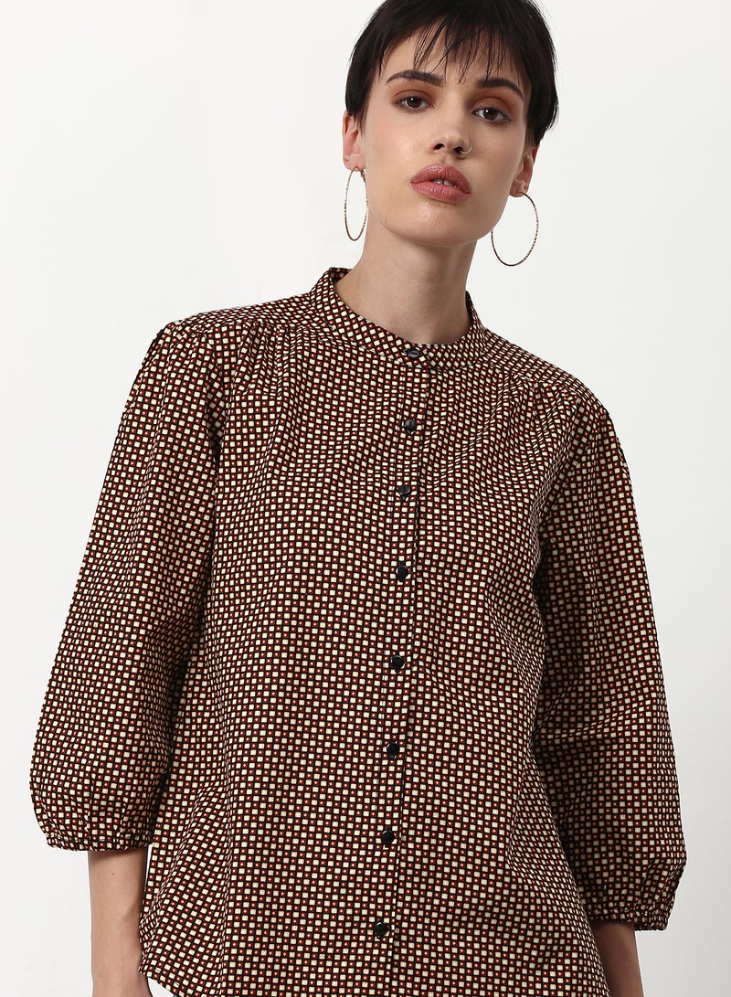 ABOF Printed Regular Fit Woven Top Brown Multicolor - Image 4