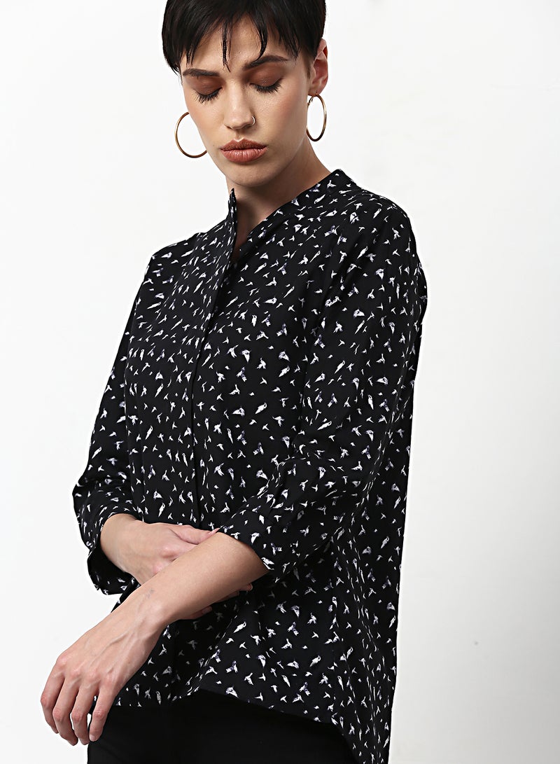 ABOF Printed Regular Fit Woven Top Black Multicolor - Image 4