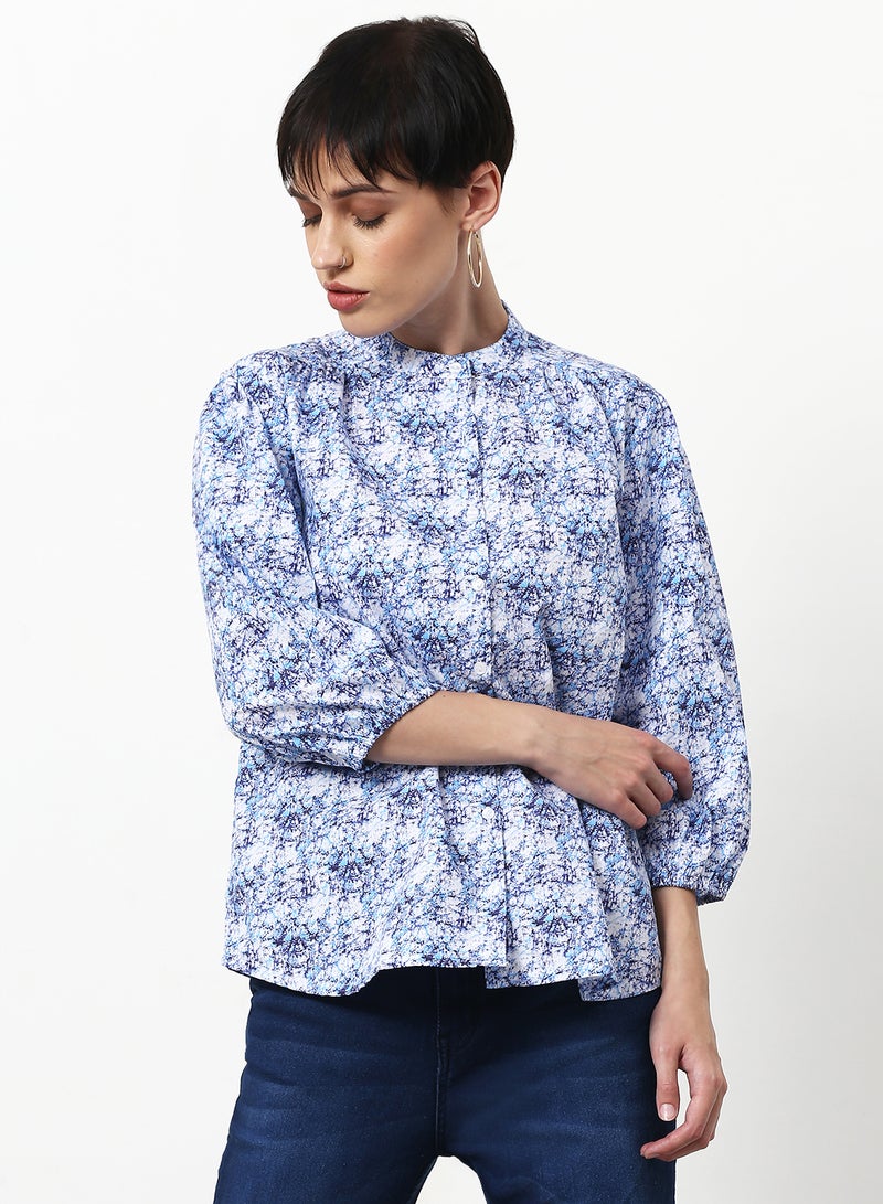ABOF Printed Casual Woven Top Blue Multicolor - Image 1