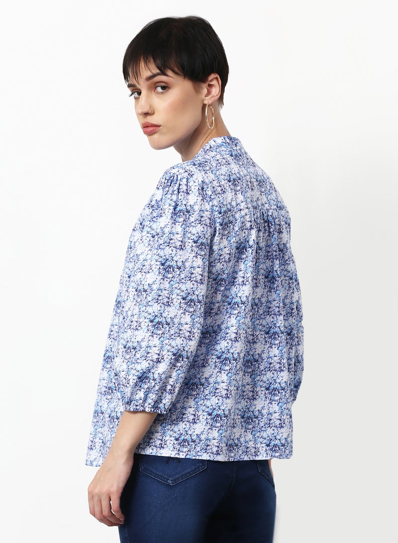 ABOF Printed Casual Woven Top Blue Multicolor - Image 2