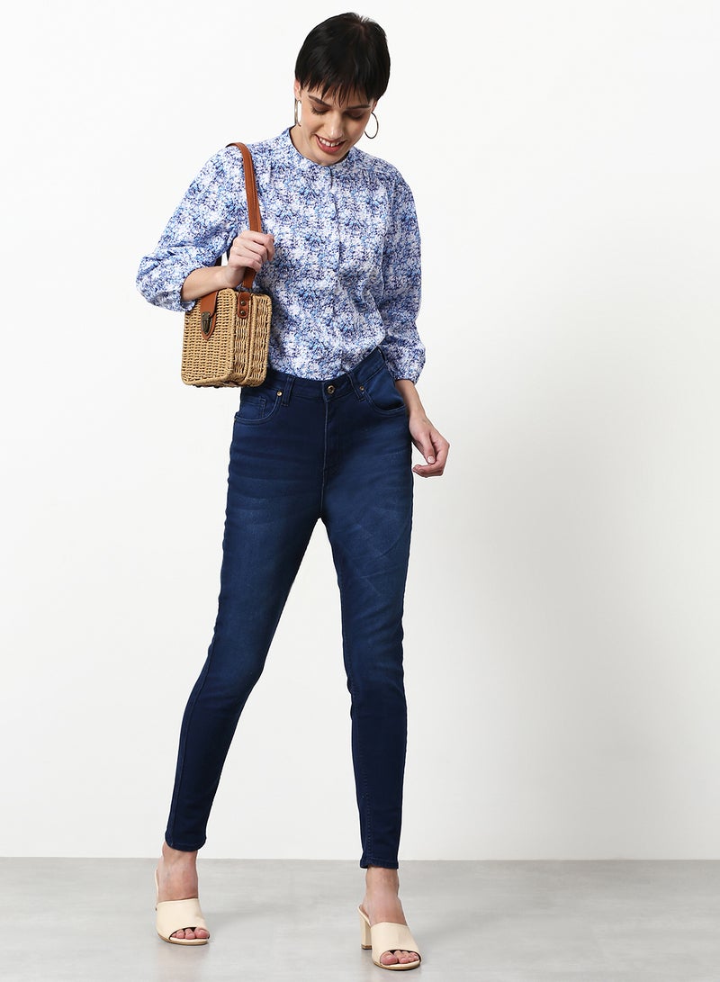 ABOF Printed Casual Woven Top Blue Multicolor - Image 3