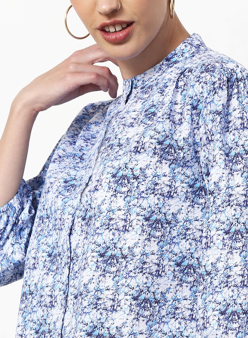 ABOF Printed Casual Woven Top Blue Multicolor - Image 4