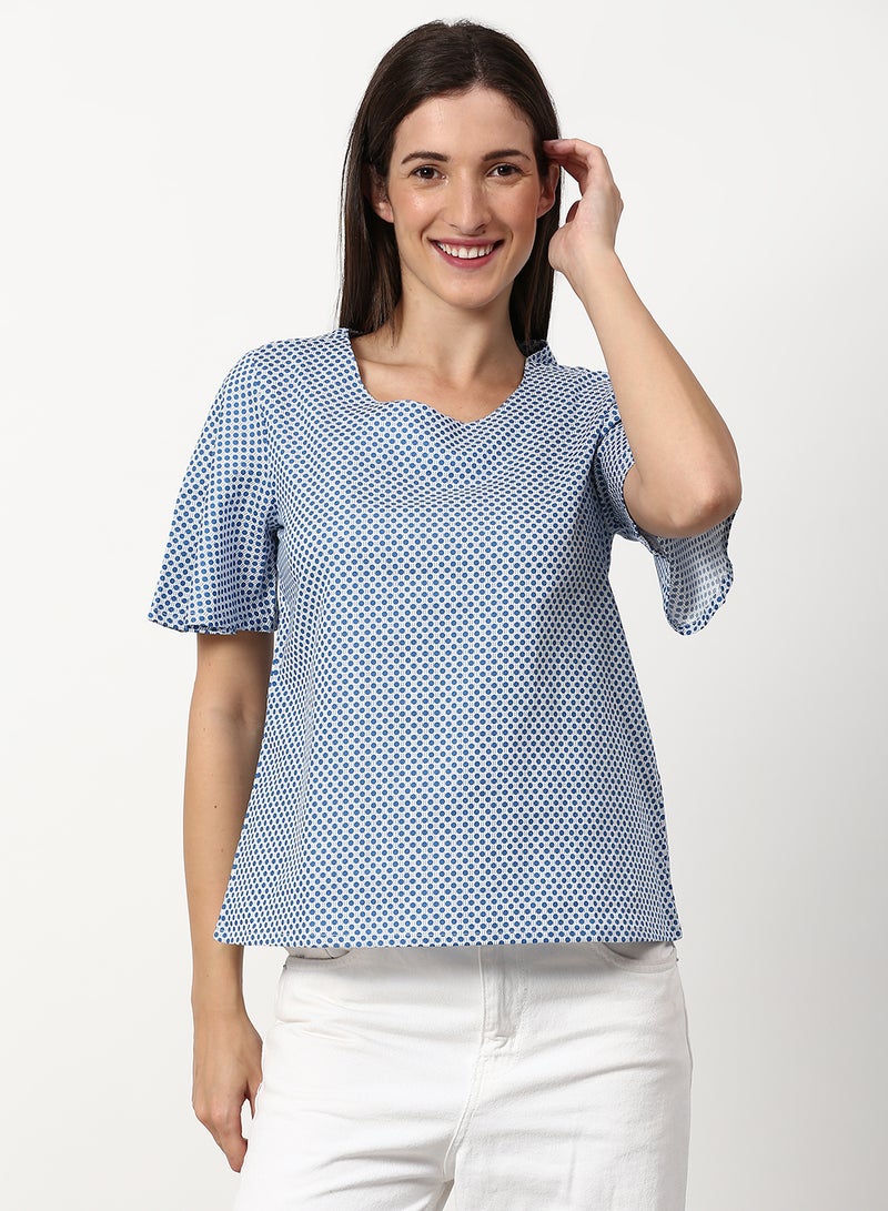 أيه بي أو أف بلوزة كاجوال منسوجة بتصميم مطبوع أزرق - Image 1