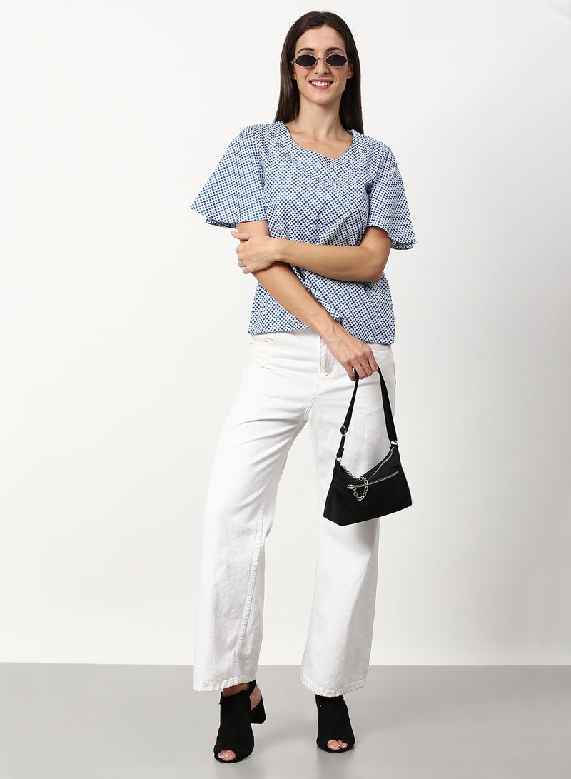 أيه بي أو أف بلوزة كاجوال منسوجة بتصميم مطبوع أزرق - Image 3