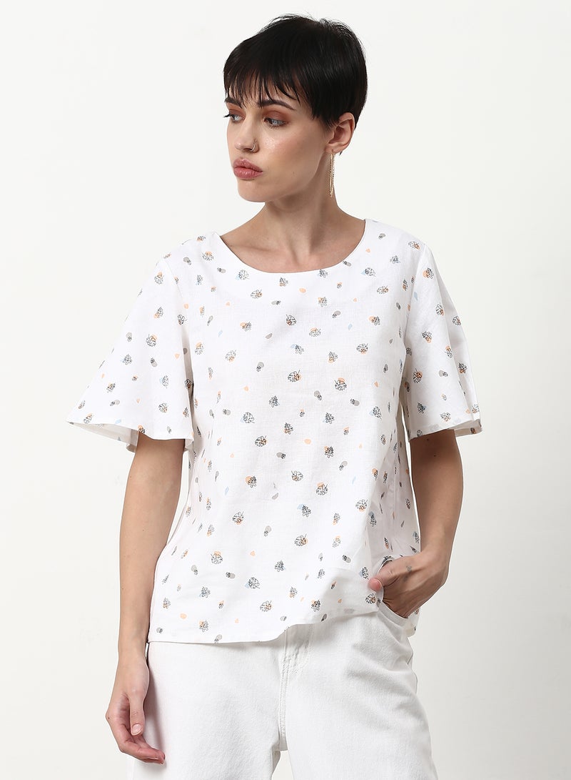 ABOF Printed Casual Woven Top Bright White  - Image 1