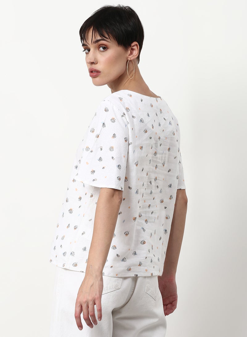 ABOF Printed Casual Woven Top Bright White  - Image 2