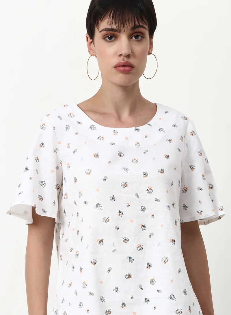 ABOF Bright White Printed Casual Woven Top Bright White Best